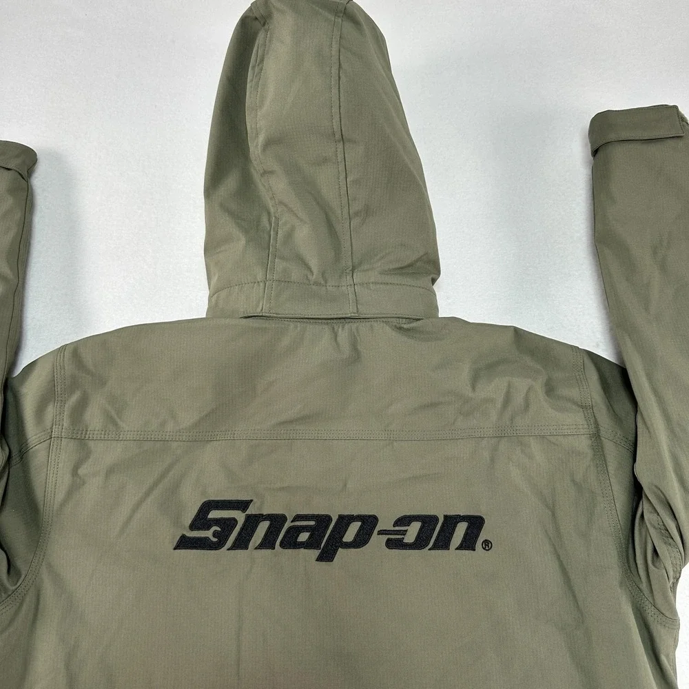 Snap-on Jacket Youth Large Green Hooded Full Zip Softshell Logo Quilted Warm